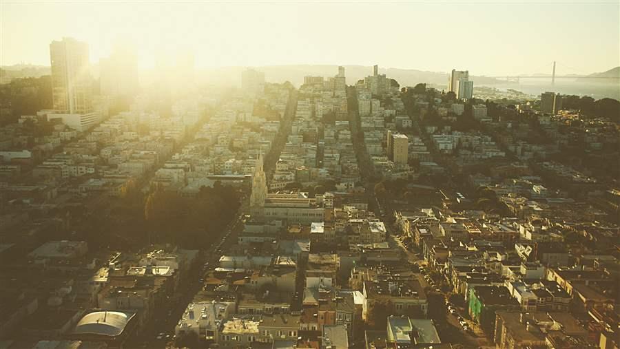 City with Sunrise